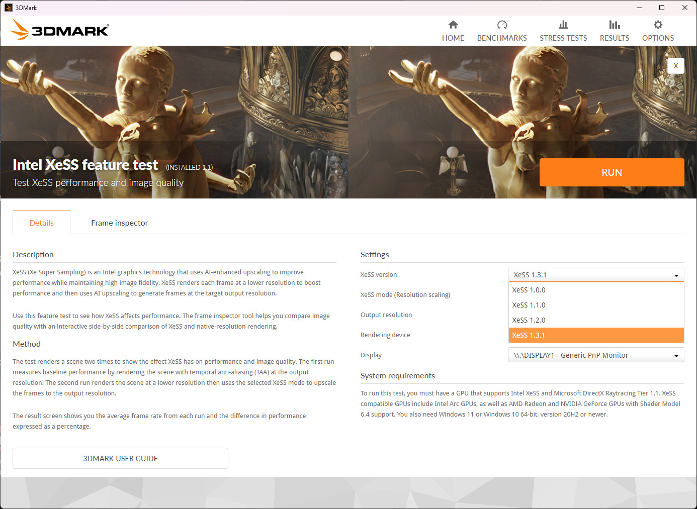 3DMark XeSS feature test comparison