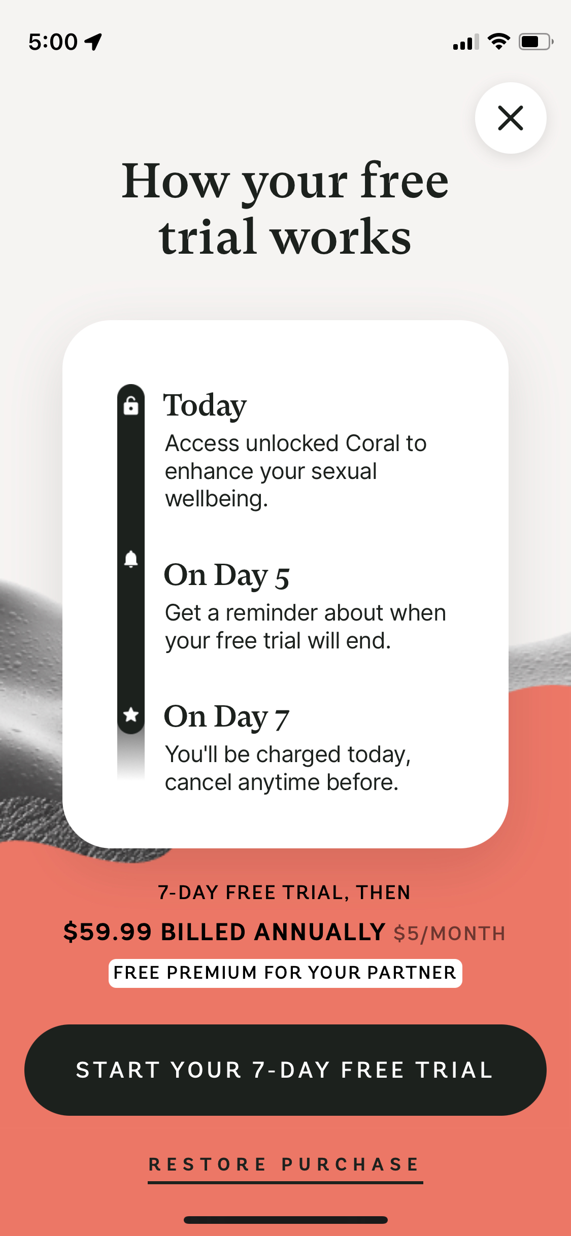 Coral Relationship Coach app subscription paywall