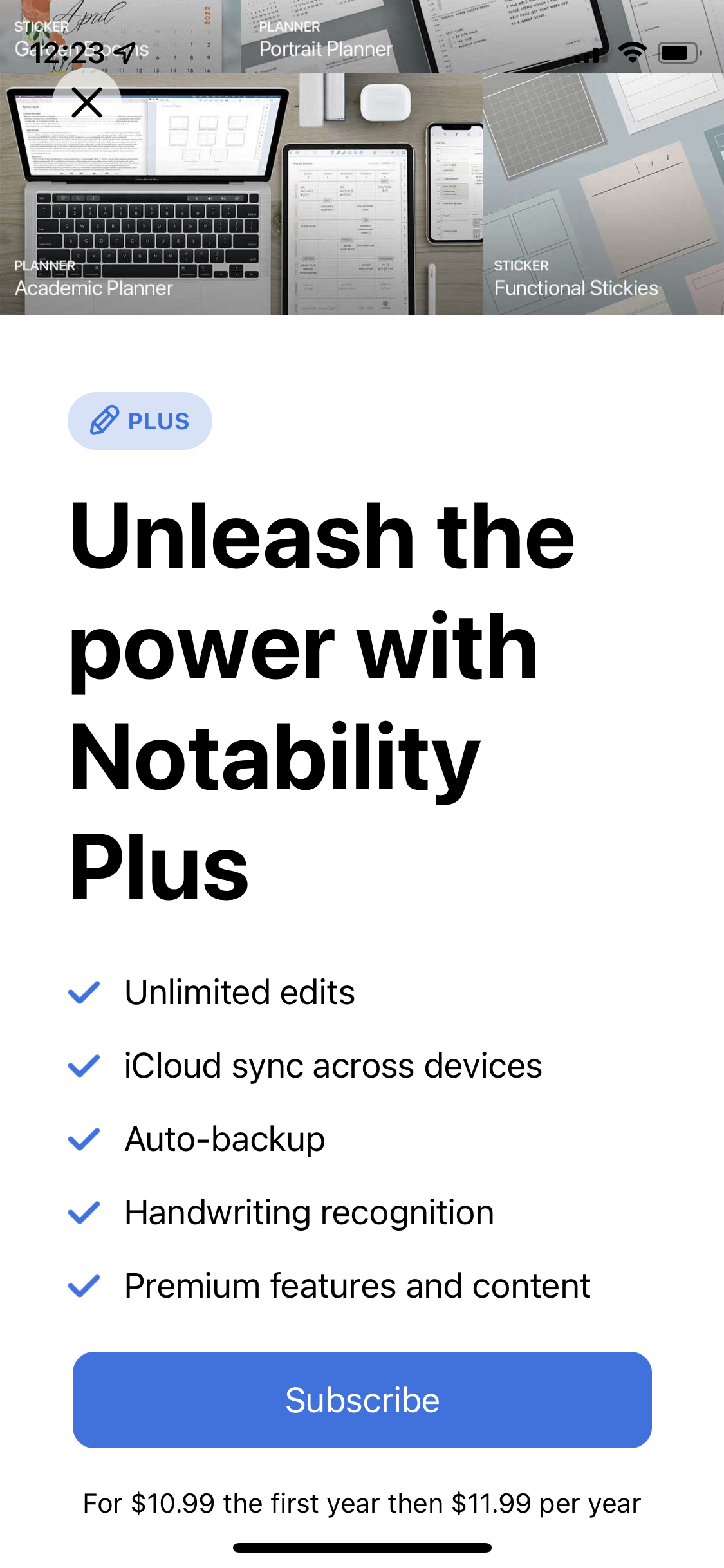 Notability mobile app subscription paywall