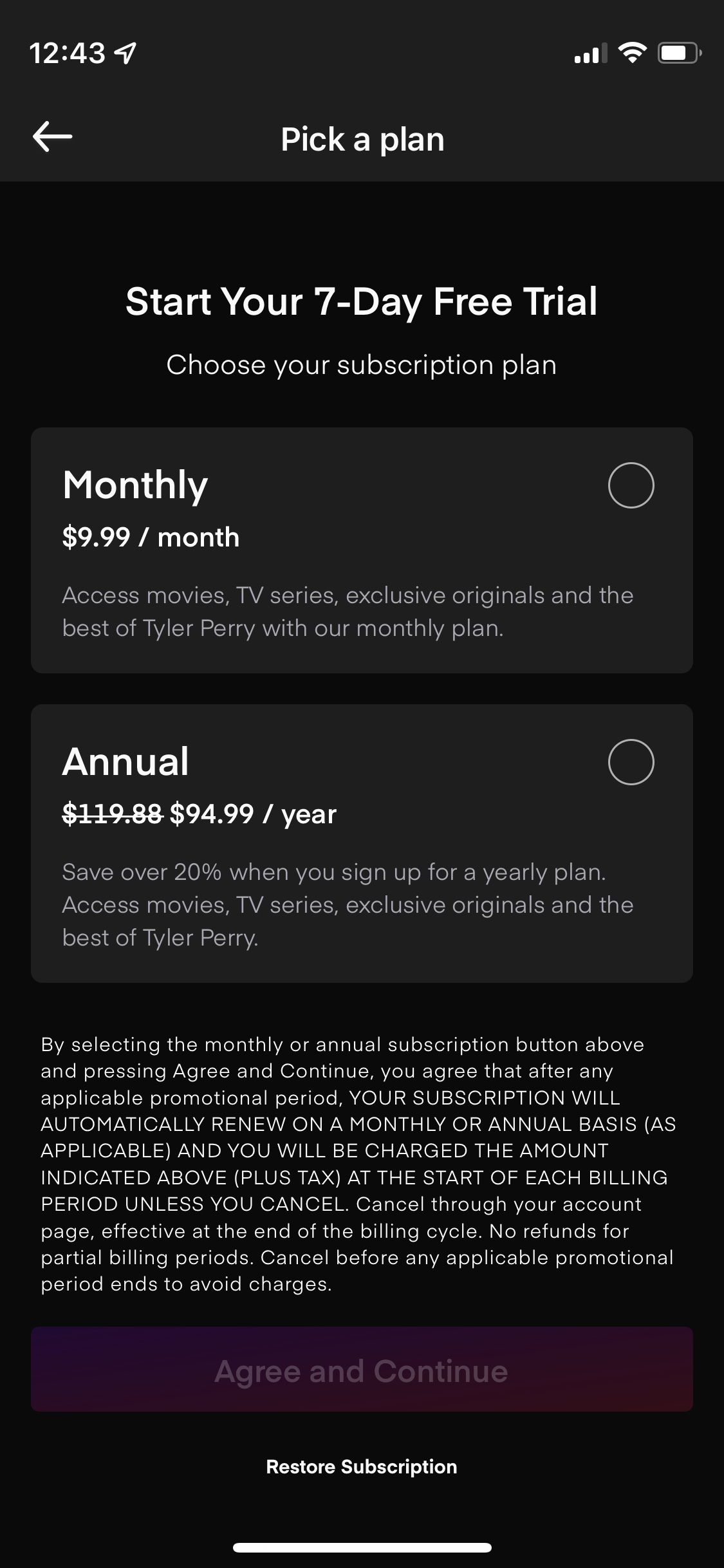 BET+ mobile app subscription paywall