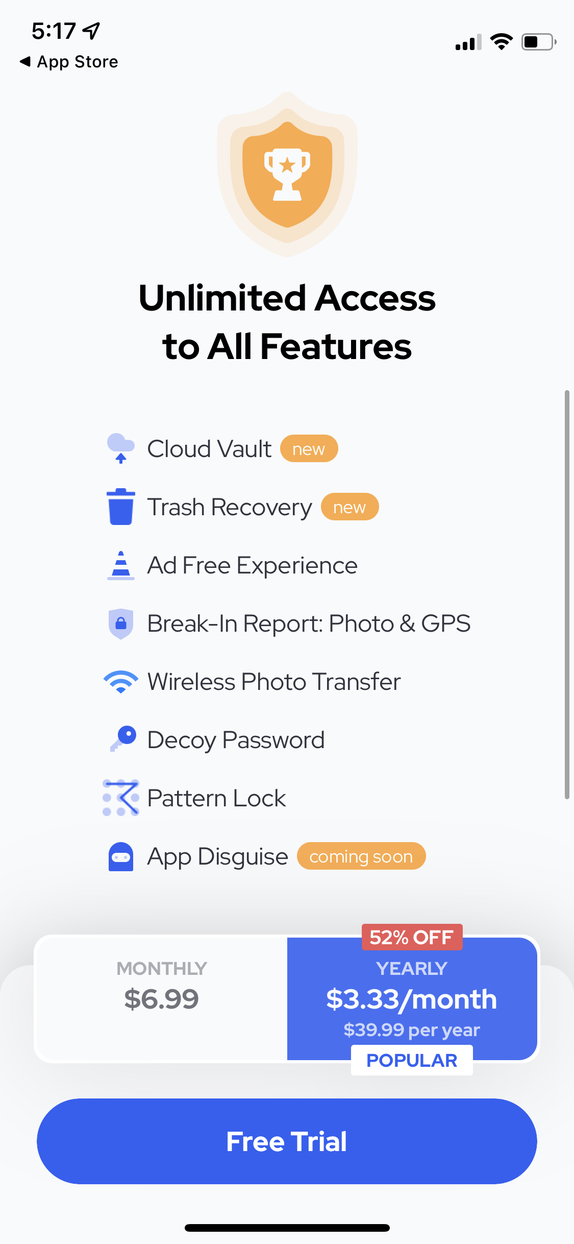 Private Photo Vault - Pic Safe mobile app subscription paywall