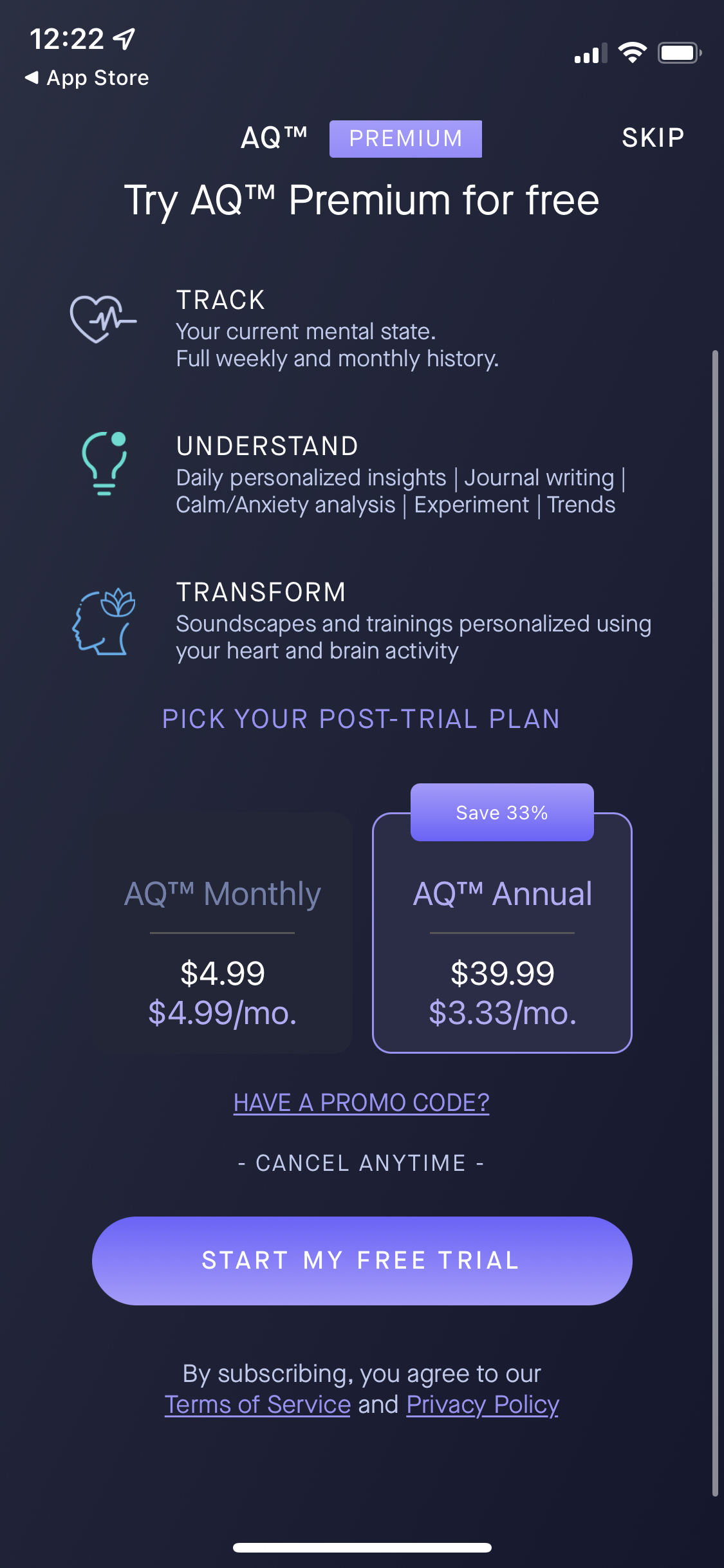 AQ: Manage Anxiety Boost Calm mobile app subscription paywall