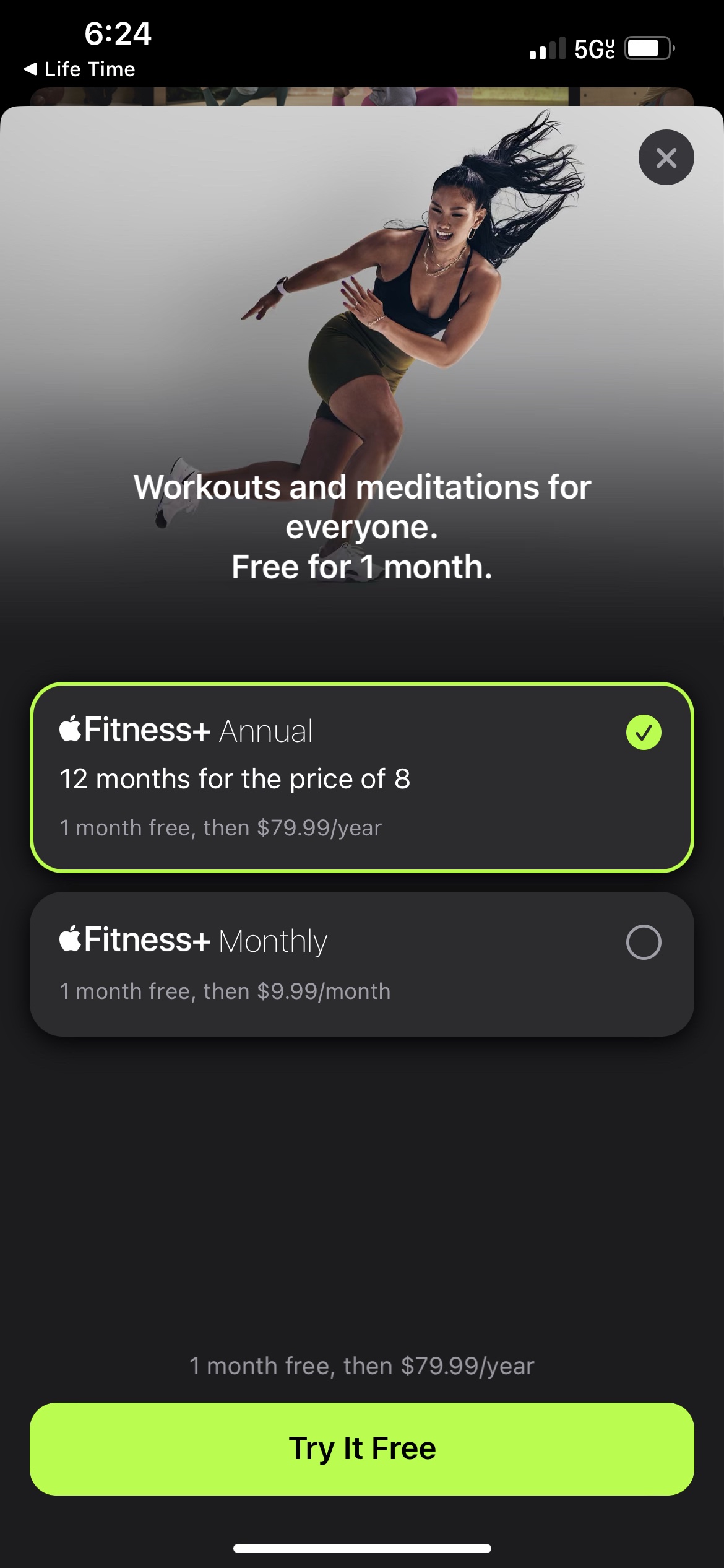 Apple Fitness mobile app subscription paywall