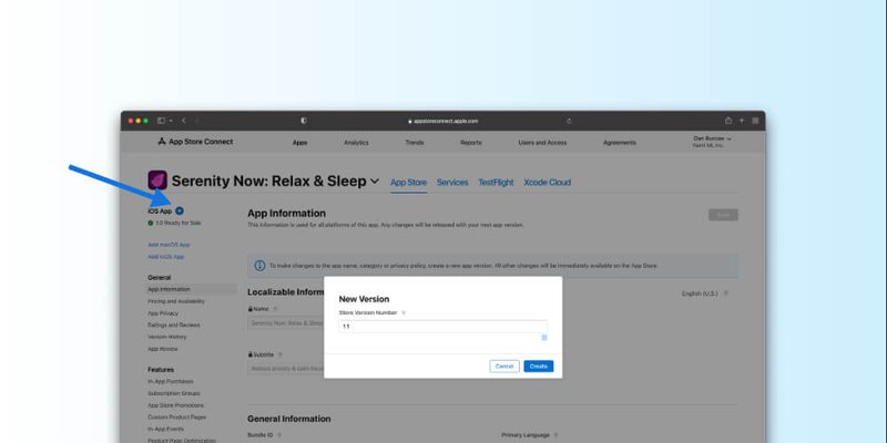 App Store Connect new version