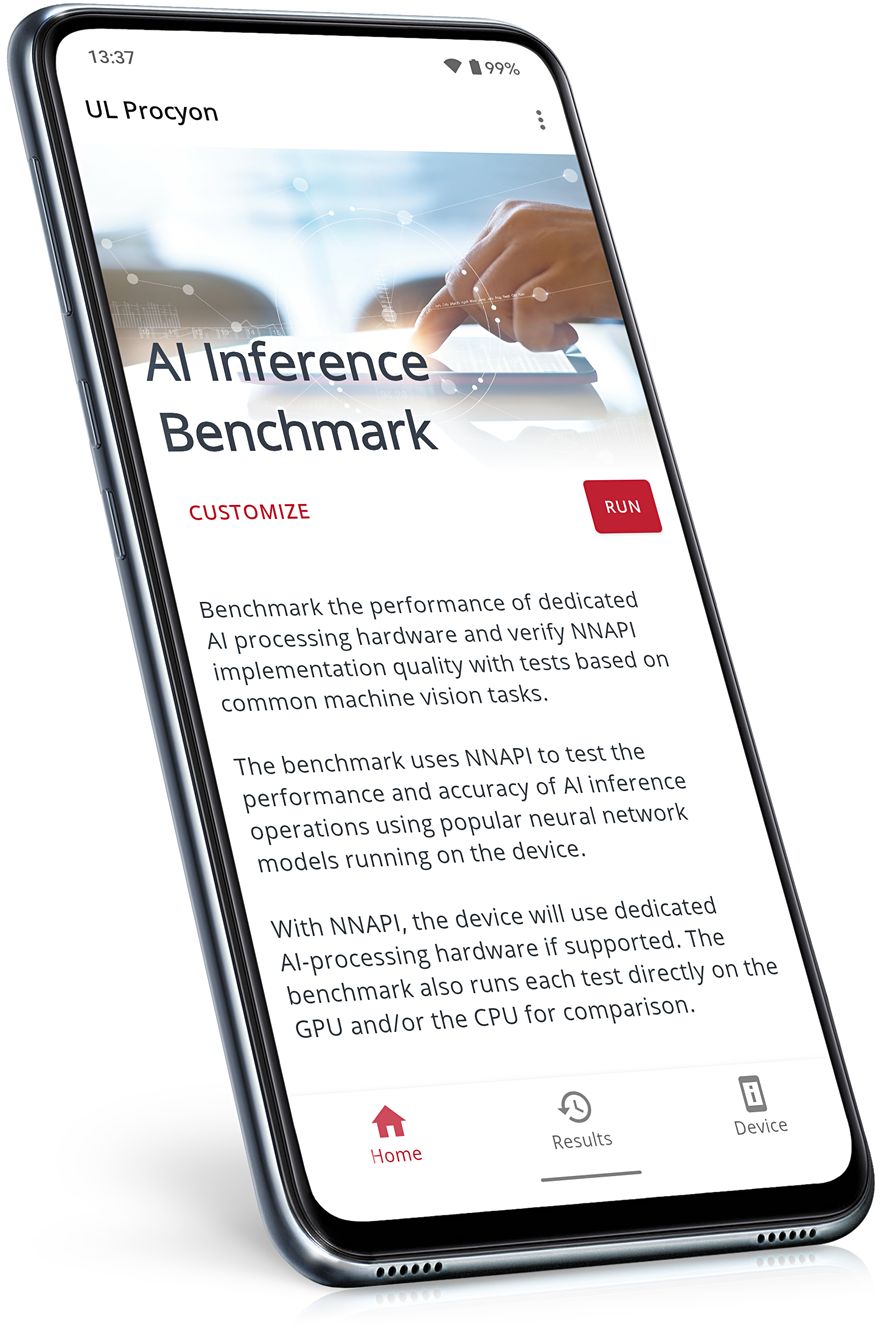 Smartphone running the UL Procyon AI Inference Benchmark app