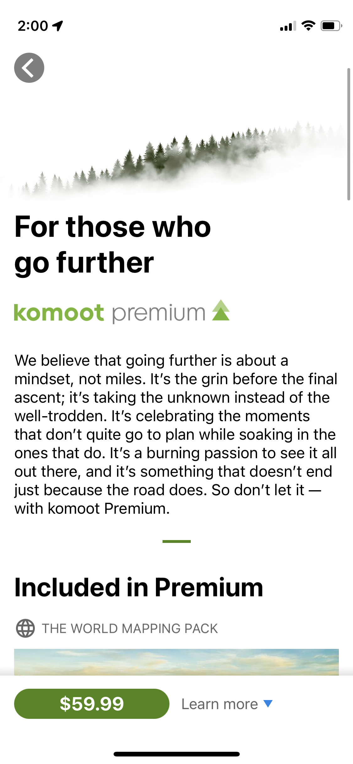 Komoot Route Planner & GPS subscription paywall